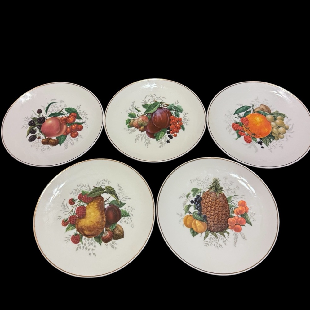Vintage Jaeger Co. Bavaria Crown E&R Salad Plates (5) with Fruit Motif